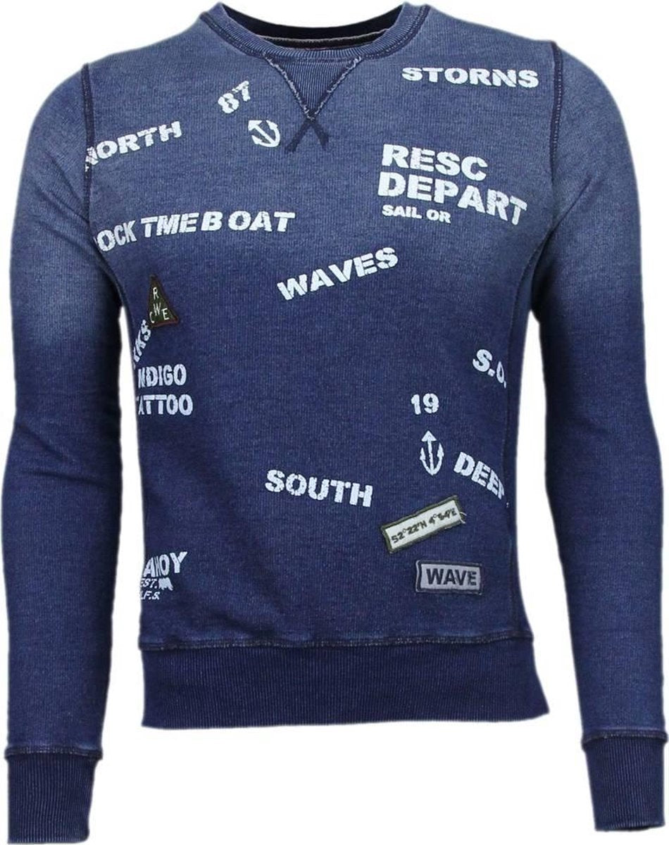 BB Bread & Buttons Crew Text Borduur - Sweater - Blauw - Maten: S
