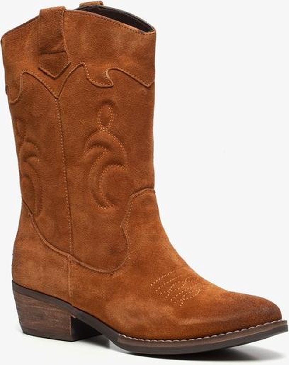 TwoDay suede dames cowboy western laarzen - Cognac - Maat 41