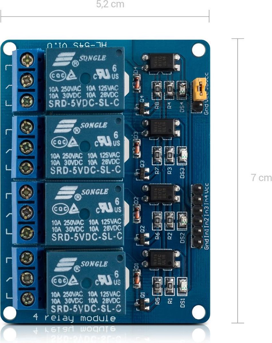 kwmobile 4-kanaals relaismodule - 5V relay board compatibel met Arduino Raspberry Pi - Met optocoupler - Microcontroller - 3 stuks
