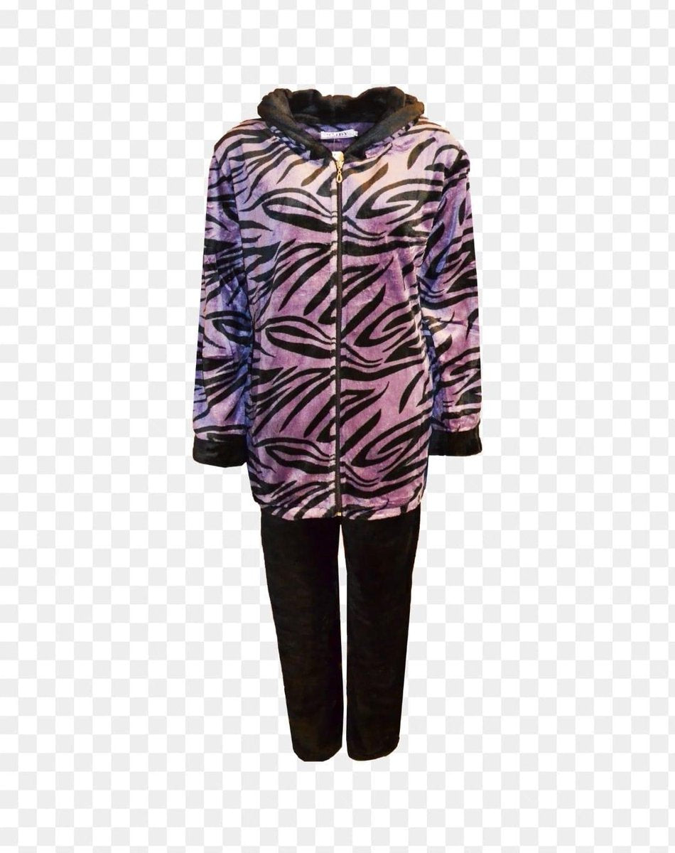 Dames fleece huispak met zakken rits en capuchon M  grijs/zwart