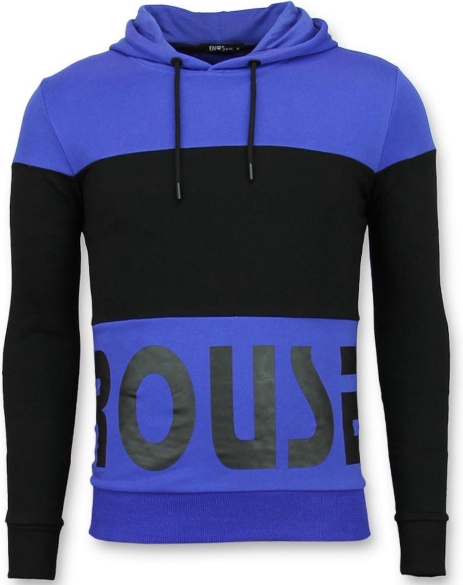 Enos Hoodie Heren Slim Fit - Striped Hooded Crewneck - Blauw - Maten: L