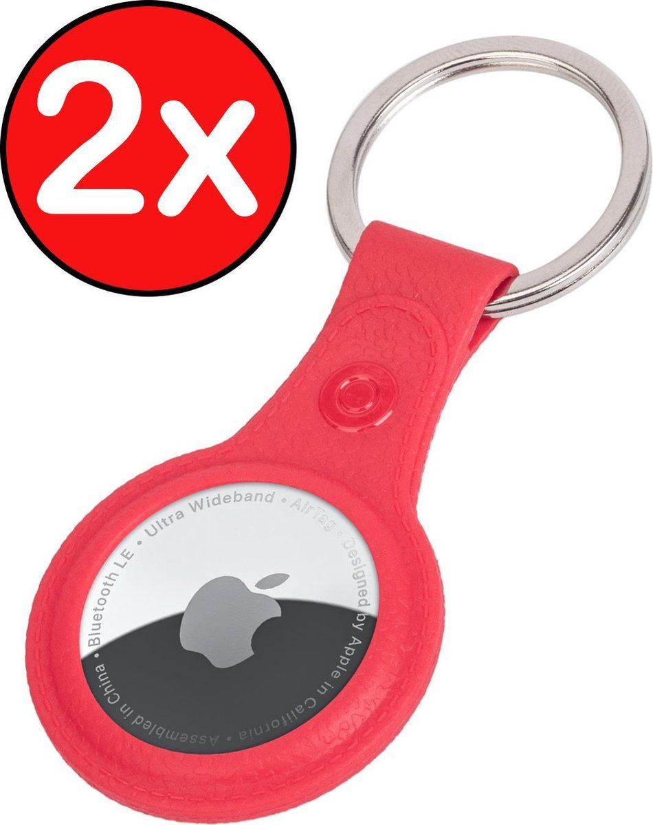 AirTag-Sleutelhanger AirTag Hoesje Leder Look Hanger - AirTag Hanger Sleutelhanger Hoesje - Rood - 2 PACK
