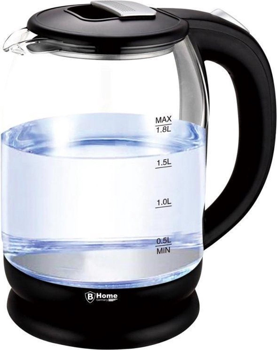 Transparante glazen waterkoker zwart met LED-verlichting - 1