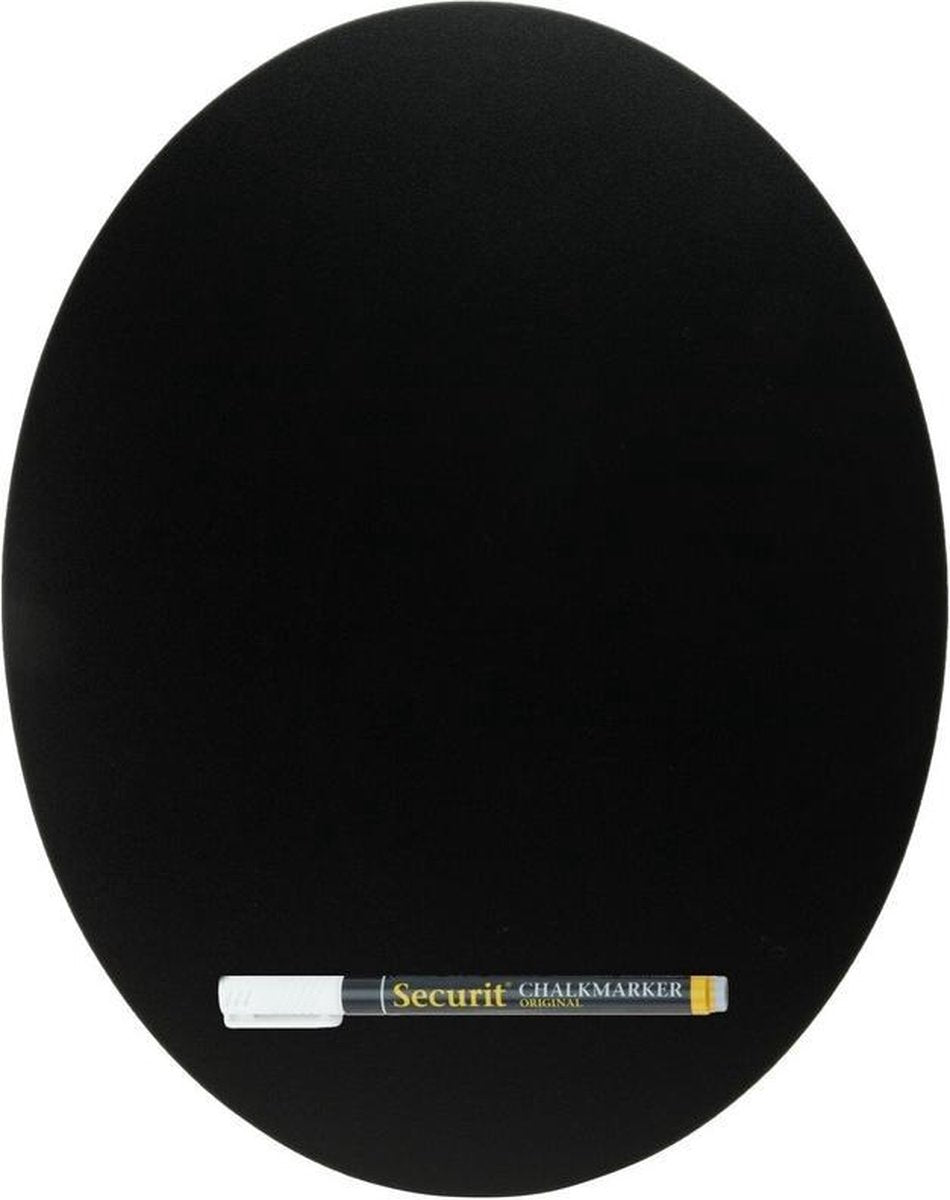 Zwart ovaal krijtbord 38 cm inclusief stift