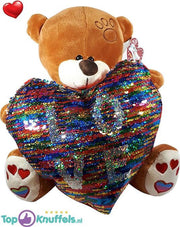 Bruine Teddybeer met disco glitter hart ''LOVE'' 32 cm | knuffelbeer pluche knuffel love beer | Ik Hou Van Jou / I Love You bear | Beertje met hart liefde | Beer met hartje 32cm | Valentijnsdag Cadeau / Valentines day Gift | Valentijn kado vrouw man
