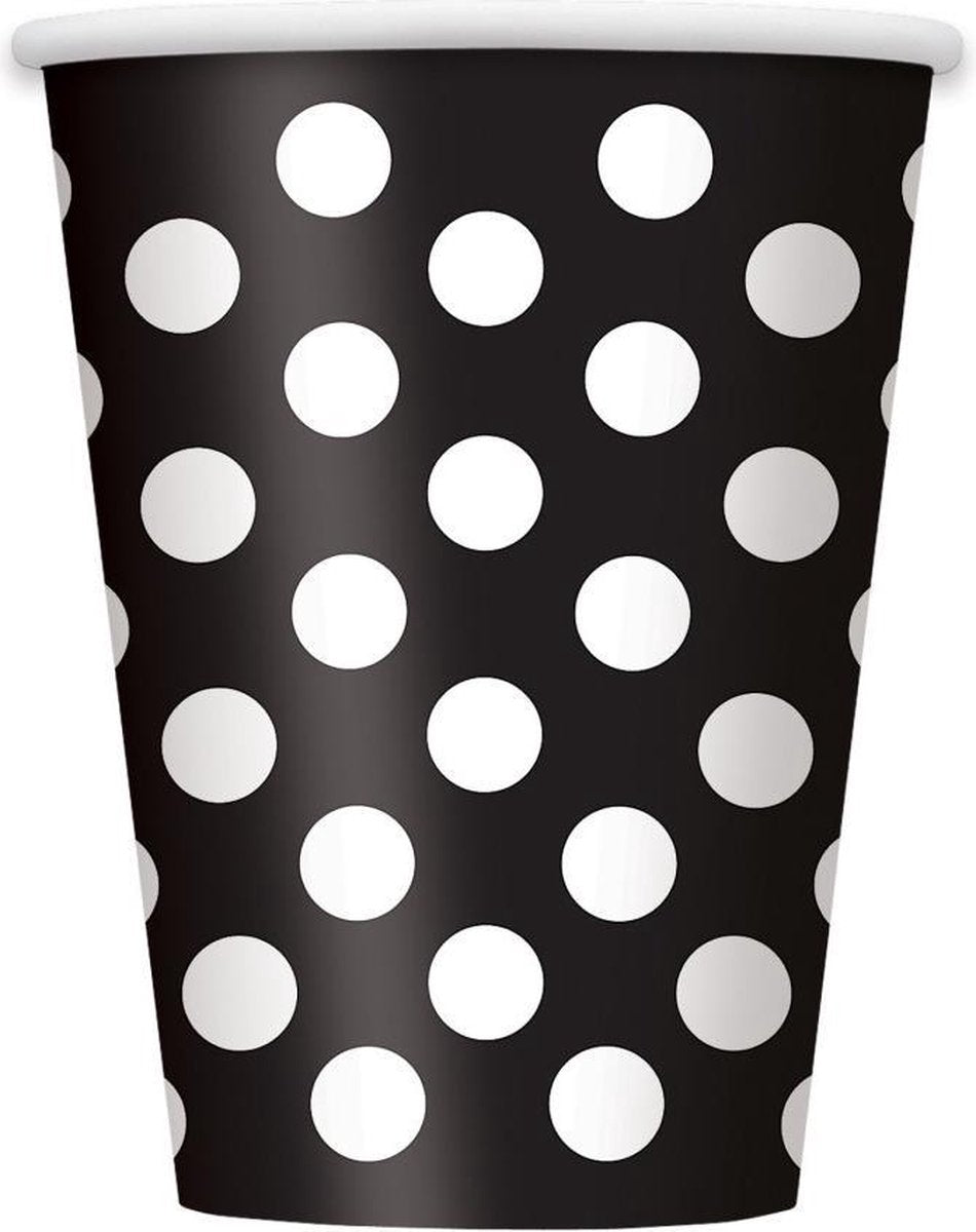 Feestbekers Stippen 6 Stuks 350 ml Zwart/wit