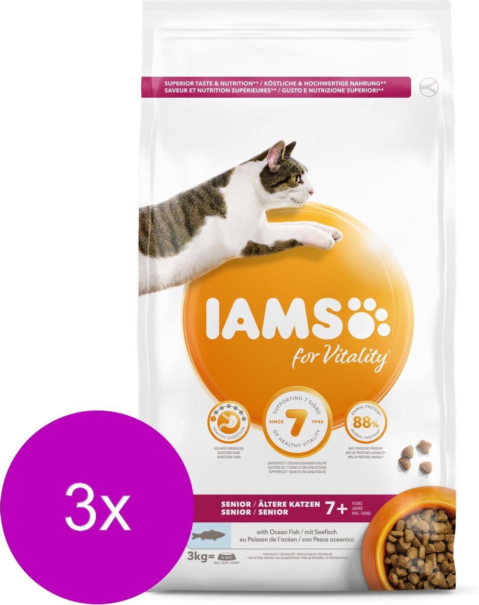 3x Iams Kat Senior Oceaanvis 3 kg