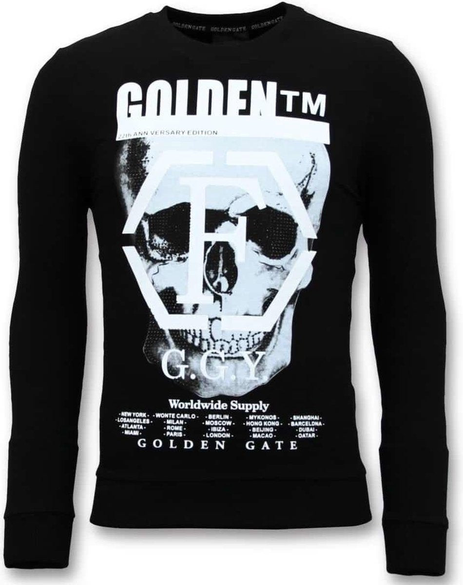 ENOS Heren Sweater met Print - Doodskop -7319 -Zwart - Maten: S