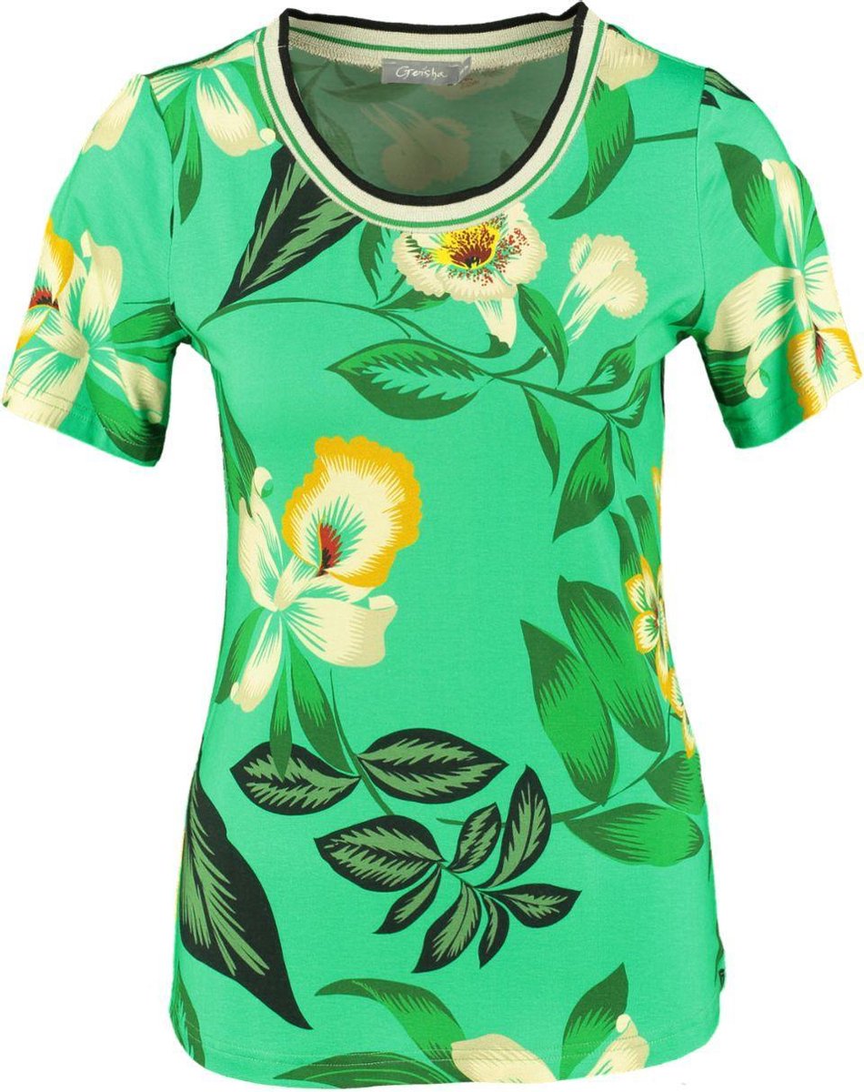 Geisha groen blouse shirt viscose stretch met glitterboord - Maat XXXL