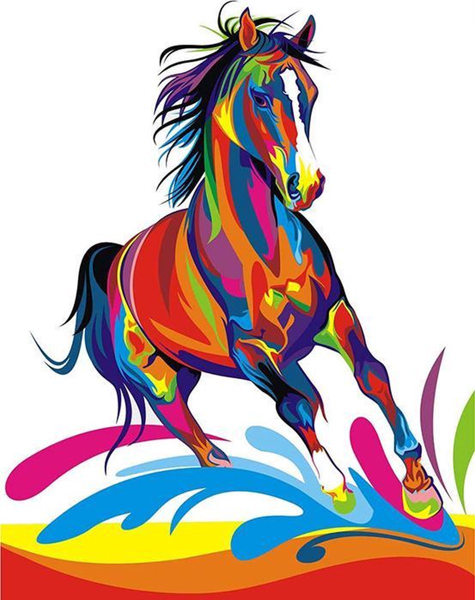 Paard - Schilderen op nummer - verven op nummer - kleuren op nummer - hobby pakket - paint by number - hobbypakket - 50x40cm - los canvasdoek