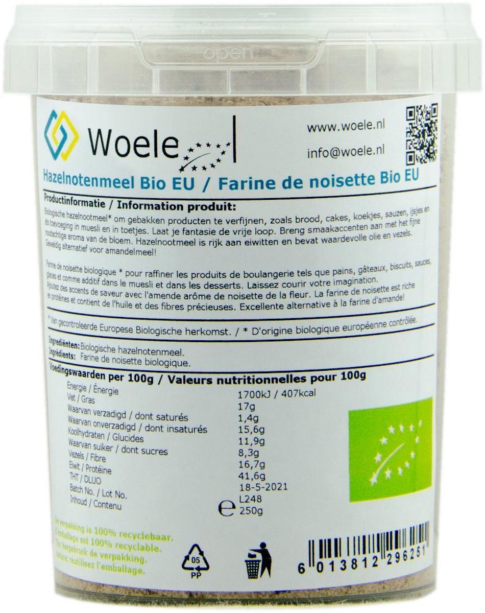 Hazelnotenmeel 250g biologisch Europese herkomst