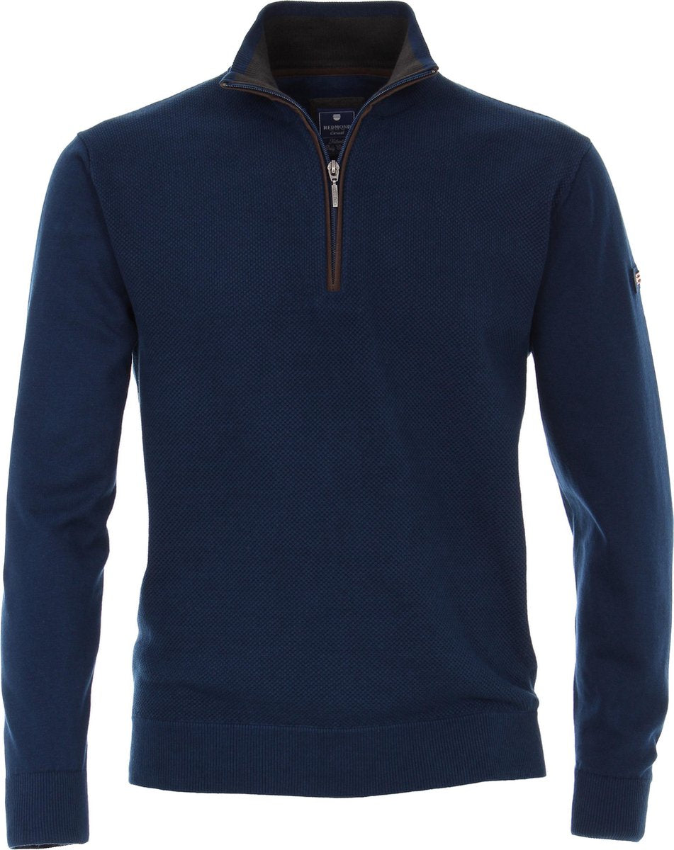 Redmond heren trui katoen - schipperstrui met rits - blauw -  Maat XXL