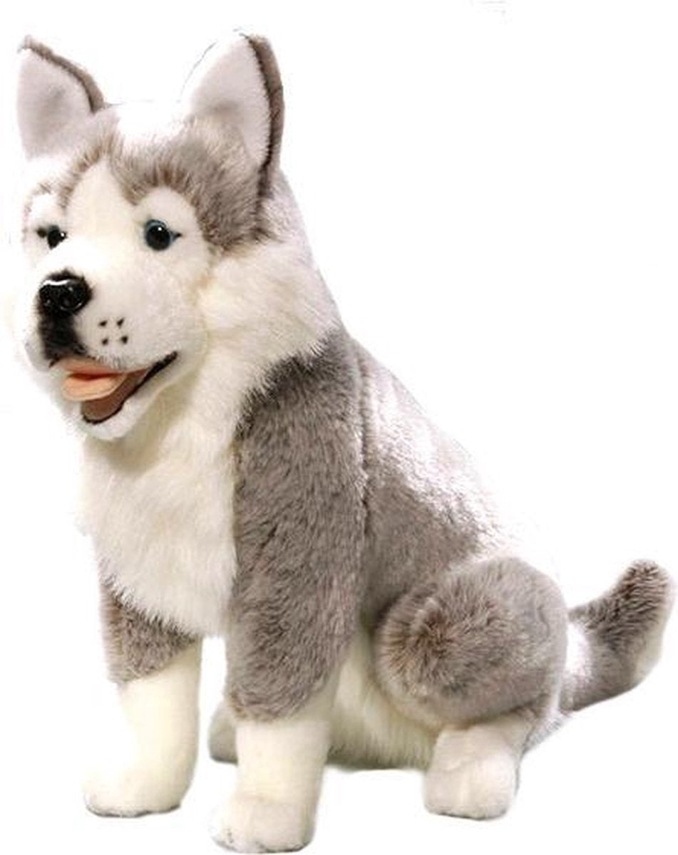 Bicolini Knuffelhond Zittende Husky Grijs/wit 37 Cm