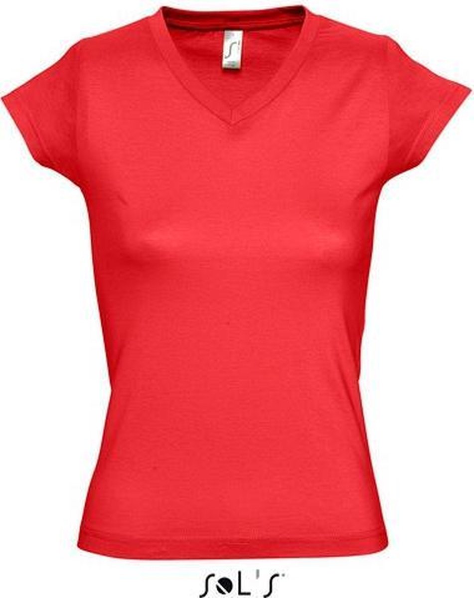 Set van 3x stuks dames t-shirt  V-hals rood - 100% katoen - Basic fit - 150 grams kwaliteit