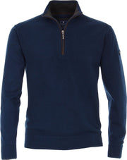 Redmond heren trui katoen - schipperstrui met rits - blauw -  Maat L