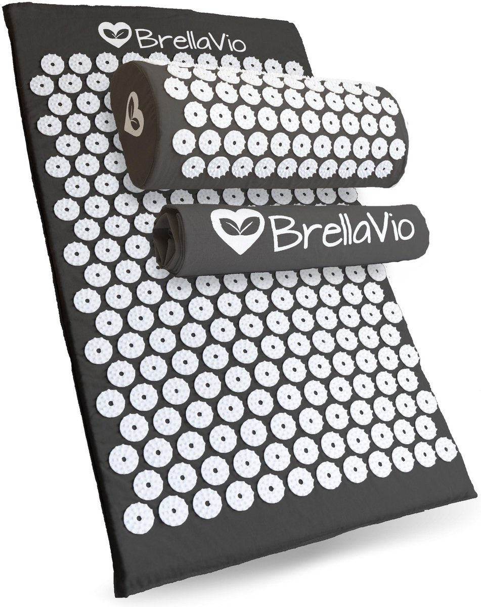 BrellaVio® Spijkermat met Spijkerkussen en Topper - Zwart - 68x42 cm - Acupressuur Mat - Spijkerbed - Acupunctuur Massage Kussen