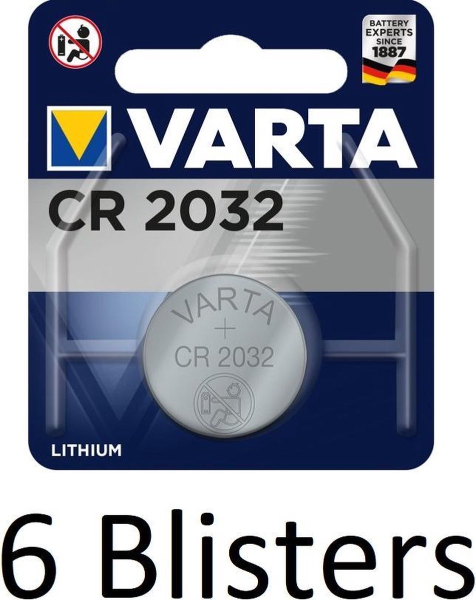 6 Stuks (6 Blisters a 1 st) Varta CR 2032 Knoopcel Batterij