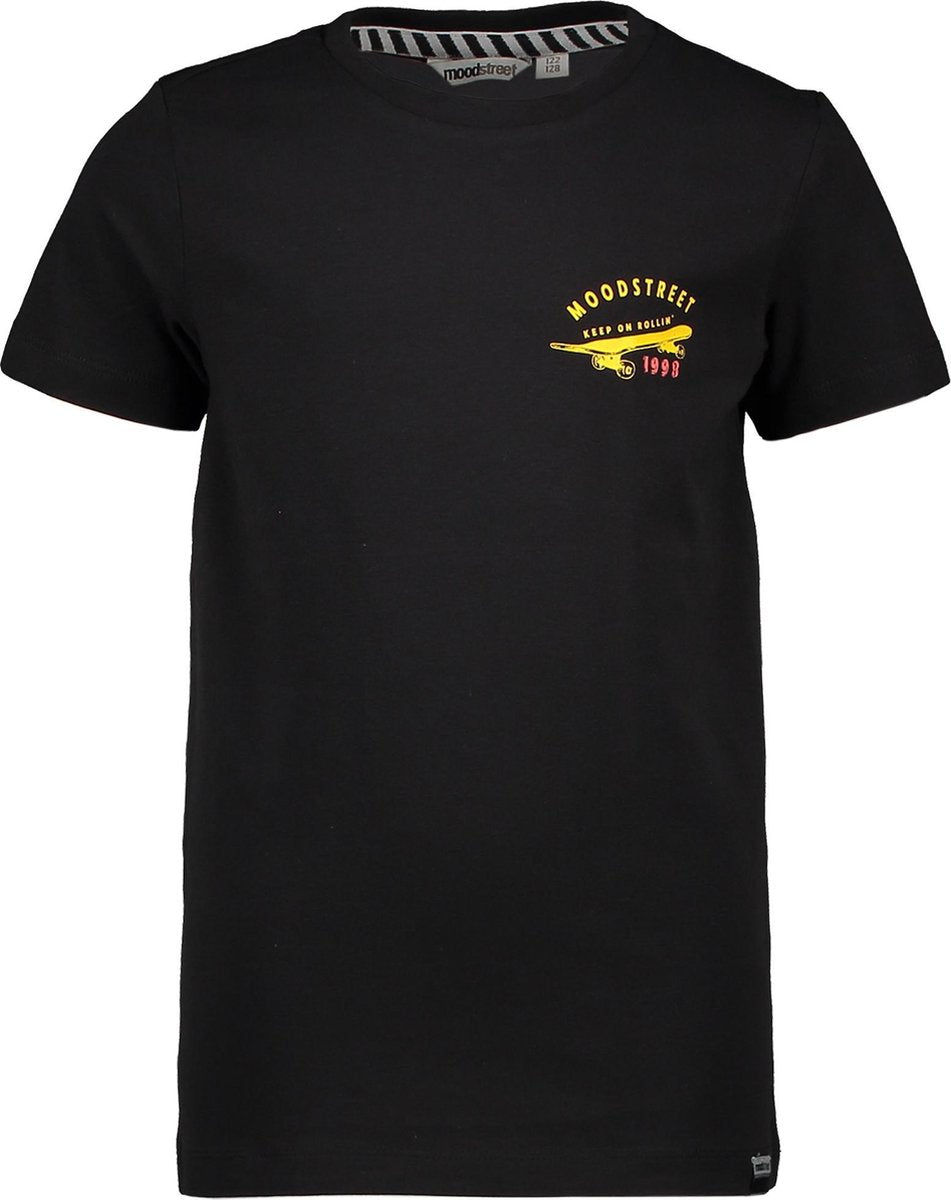 Moodstreet Jongens T-shirt korte mouw met print op de rug en borst - Black - Maat 122/128