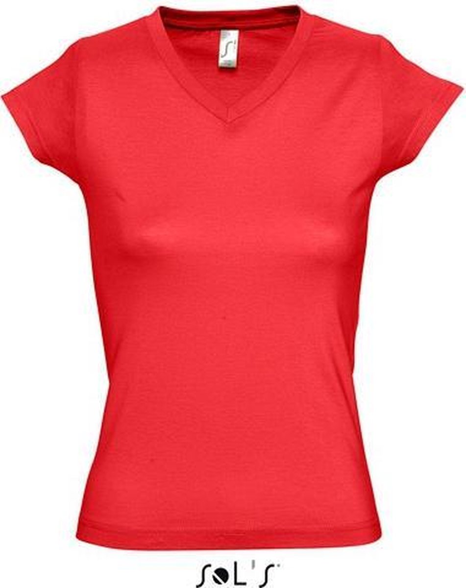 Dames t-shirt  V-hals rood 36 (S)