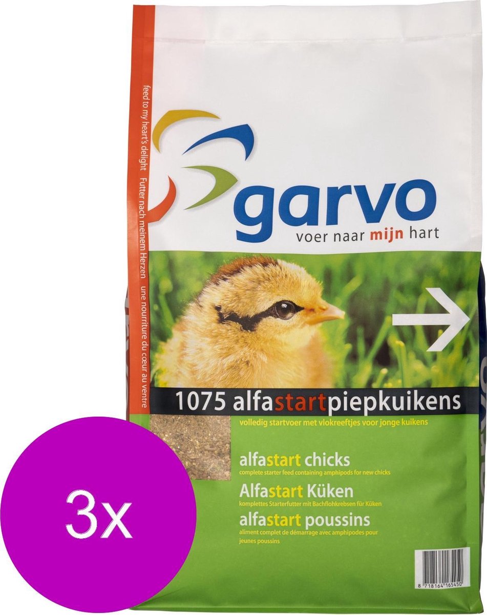 Garvo Alfastart Piepkuikens - Kippenvoer - 3 x 4 kg