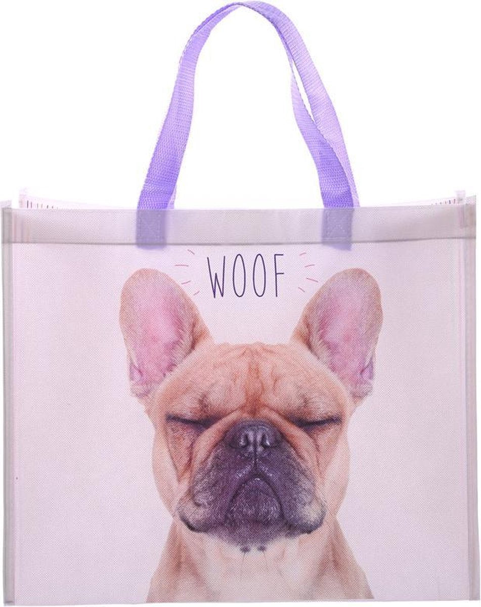 Boodschappentas Franse bulldog  buldog Woof shoppingbag tas