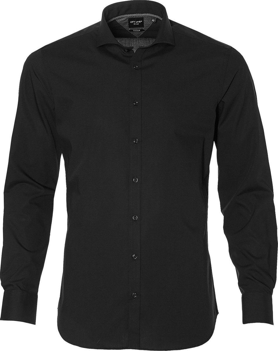 City Line By Nils Overhemd - Body Fit - Zwart - 38