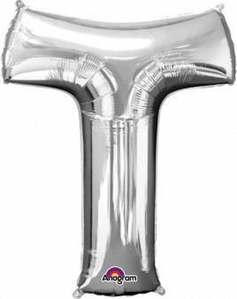 Letter T ballon zilver 86 cm