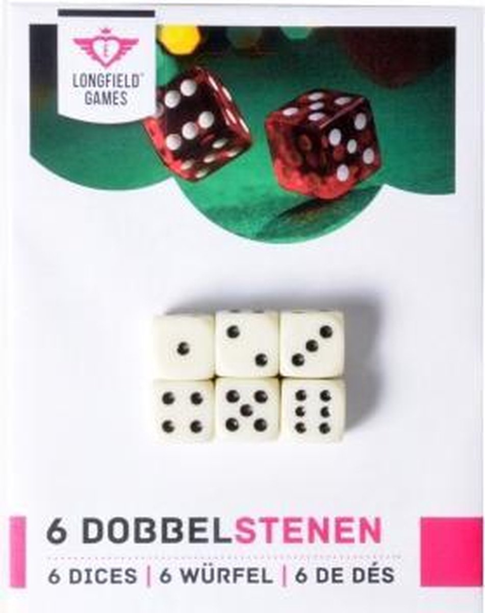 Longfield games 6 dobbelstenen creme 16mm op kaart