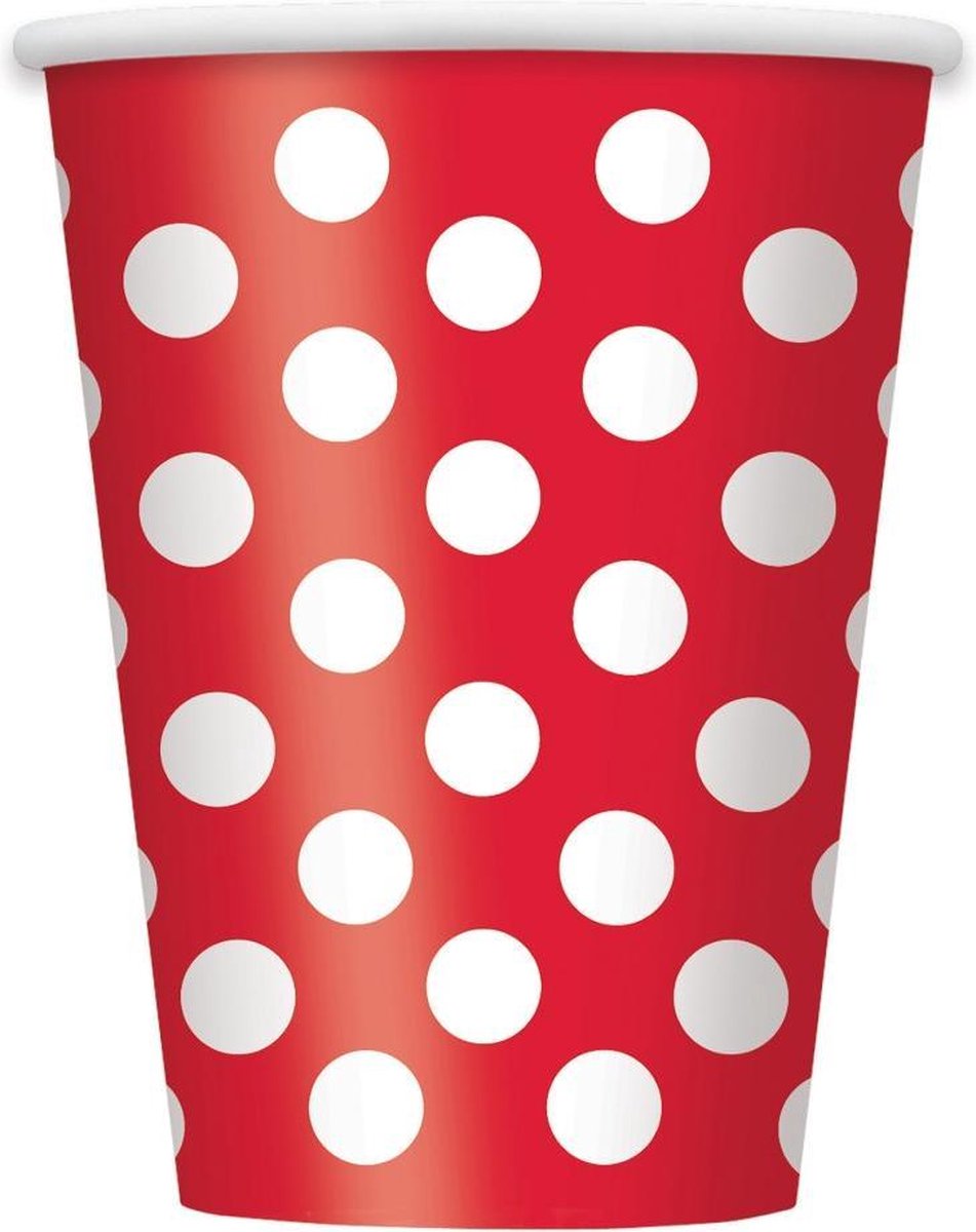 Feestbekers Stippen 6 Stuks 350 ml Rood/wit