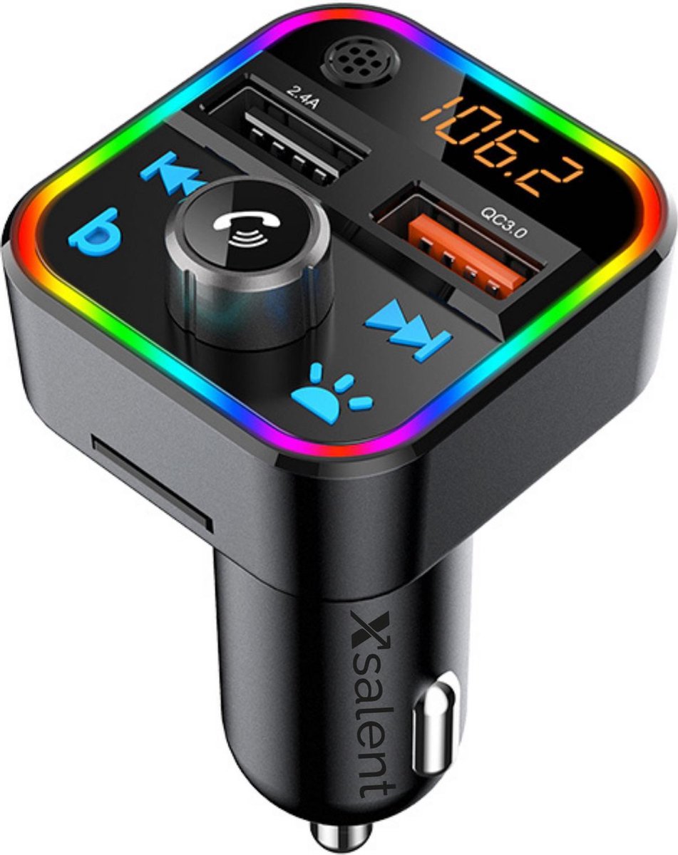 Bluetooth FM Transmitter - Autolader - Bluetooth Carkit - Handsfree - Muziek Streamen - Bluetooth 5.0 en USB 3.0 Quick Charge - Handsfree Bellen -  Extra Grote Microfoon - Extra bass - Telefoon Opladen - Spraakbediening