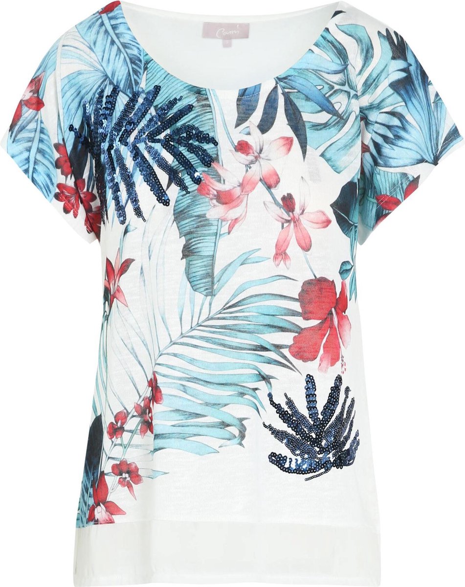 Cassis - T-shirt met tropische print van lovertjes - Groen
