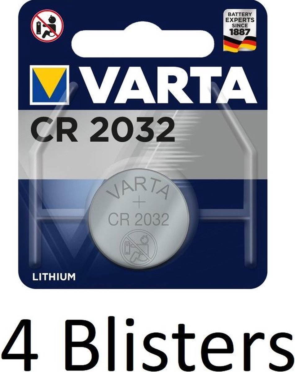 4 Stuks (4 Blisters a 1 st) Varta CR 2032 Knoopcel Batterij
