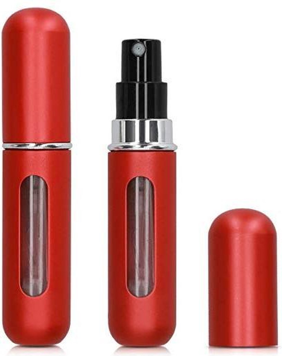 MaxedMore Navulbare Parfumverstuiver 5ml Rood 2x - 65 Keer Spraybare Parfum Verstuiver - Hervulbaar Tasverstuiver voor Parfum - Meeneem Mini Geur Flesje voor op Reis - Lipstick Formaat Navulbaar Parfumflesje