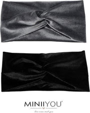 Set 2 stuks - Velvet dames haarbanden grijs zwart - hoofdbanden