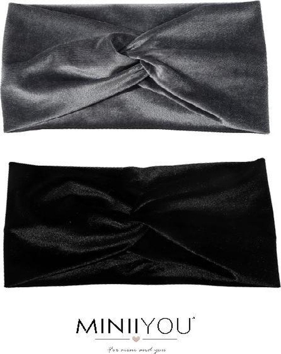Set 2 stuks - Velvet dames haarbanden grijs zwart - hoofdbanden