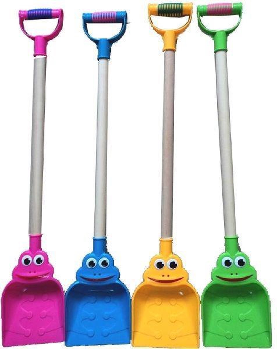 Plastic Schep Kikker met Houten Steel 76cm Assorti
