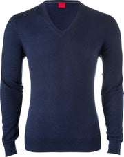 OLYMP Level 5 body fit trui wol met zijde - V-hals - marine blauw -  Maat: M