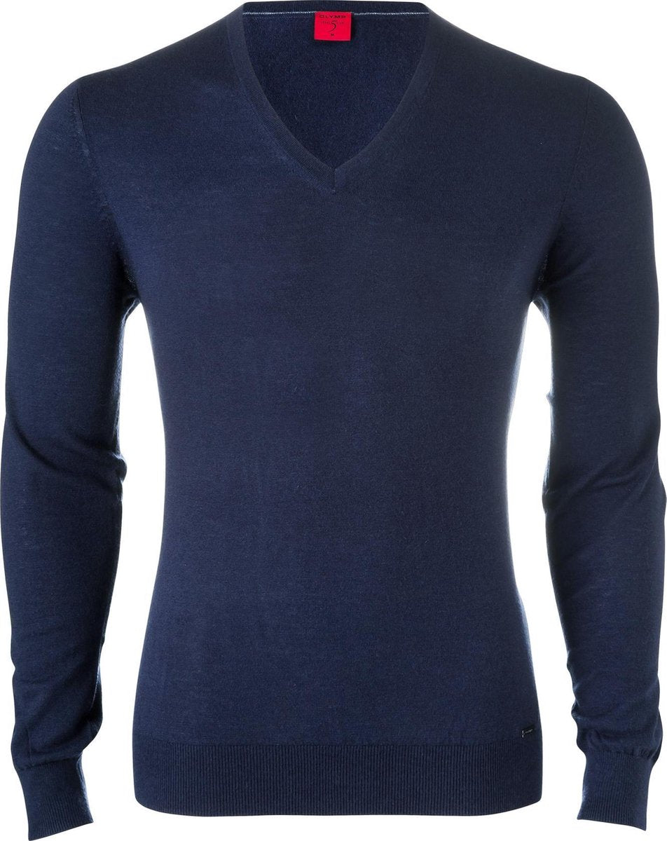OLYMP Level 5 body fit trui wol met zijde - V-hals - marine blauw -  Maat: M