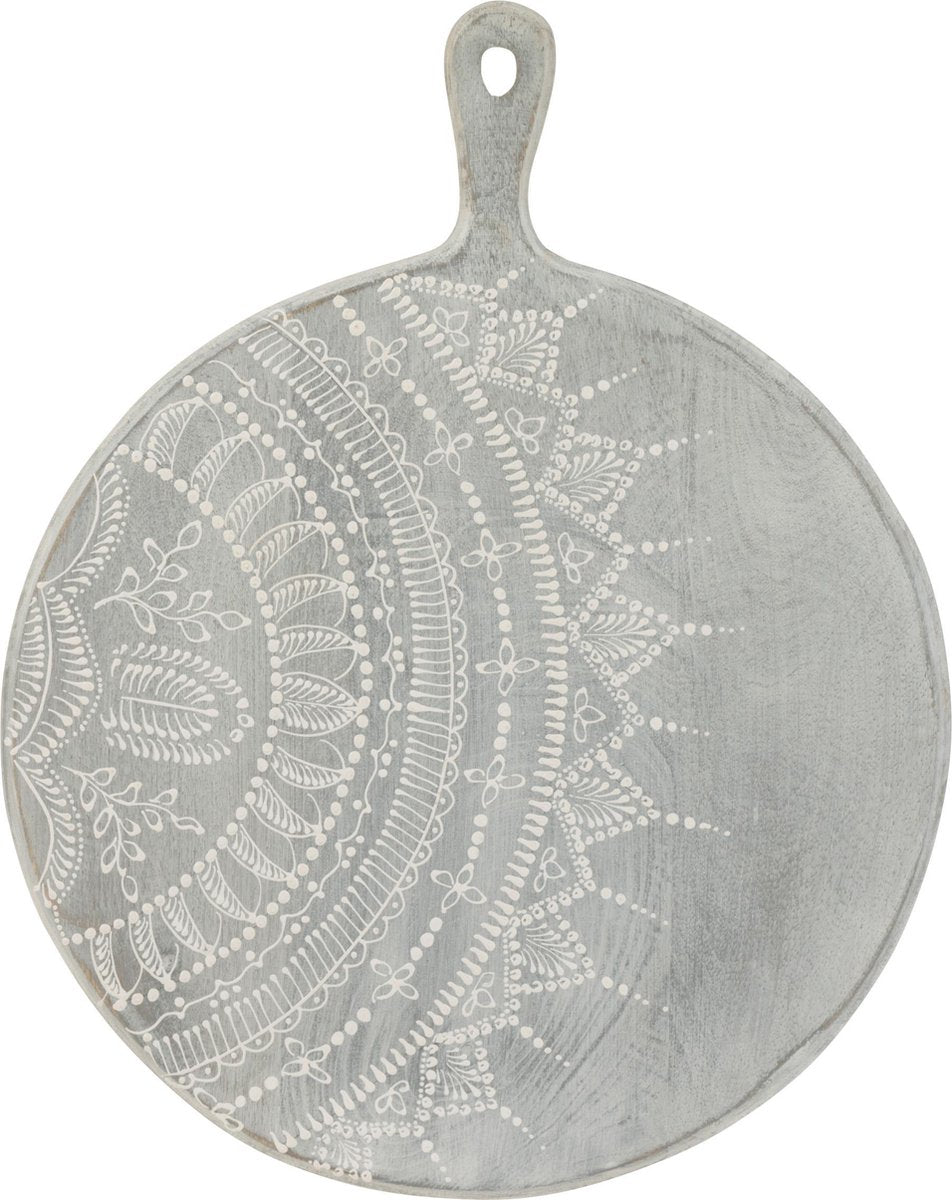 J-Line Snijplank Rond Mango Hout Grijs Washed Large