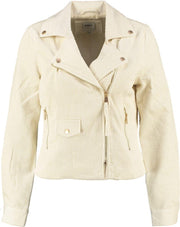 Only ecru kort gevoerd cordoroy biker jasje - Maat 36