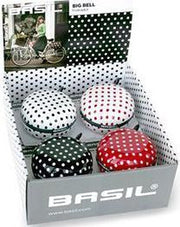 Fietsbel Basil Ding-Dong ø80mm Big-Bell 'Polkadot' (4 stuks in display)