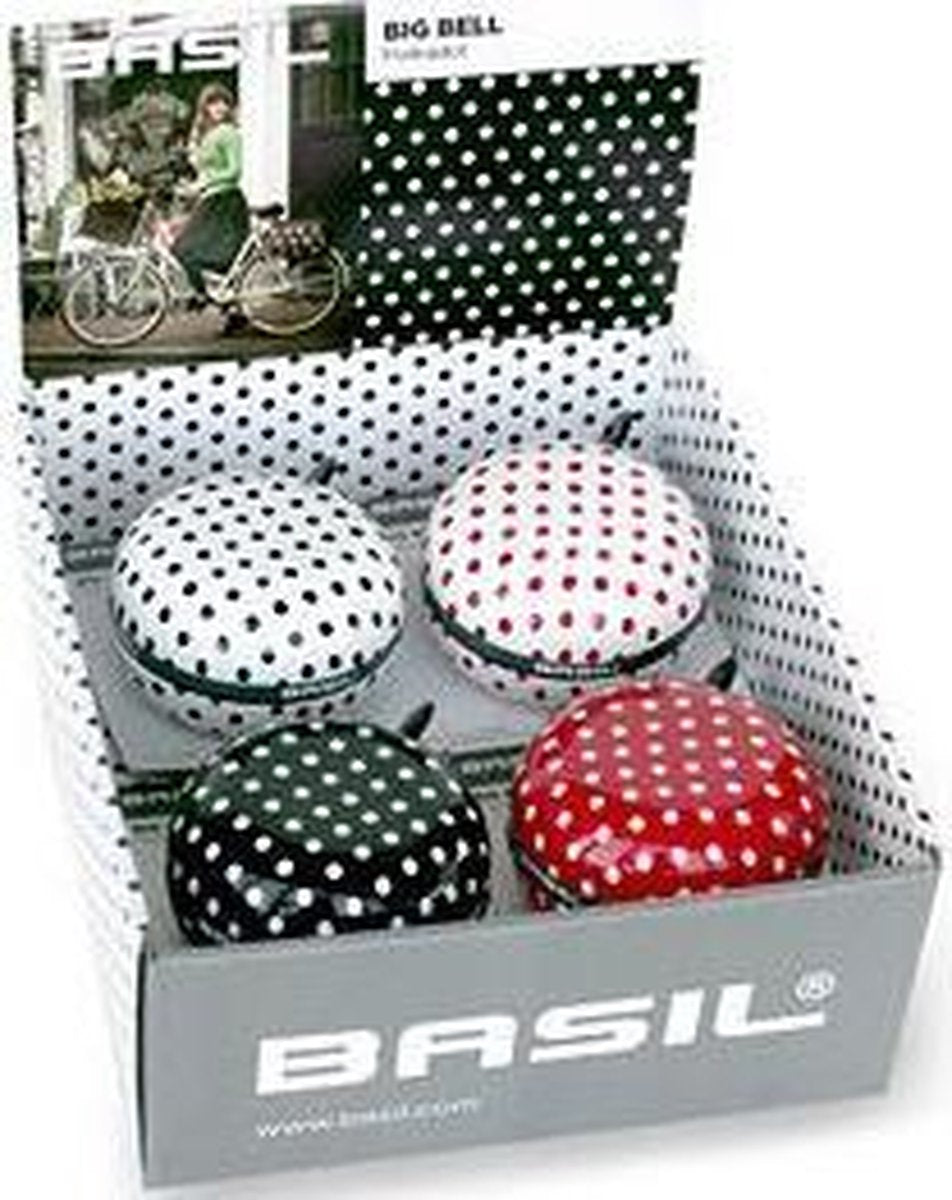 Fietsbel Basil Ding-Dong ø80mm Big-Bell 'Polkadot' (4 stuks in display)