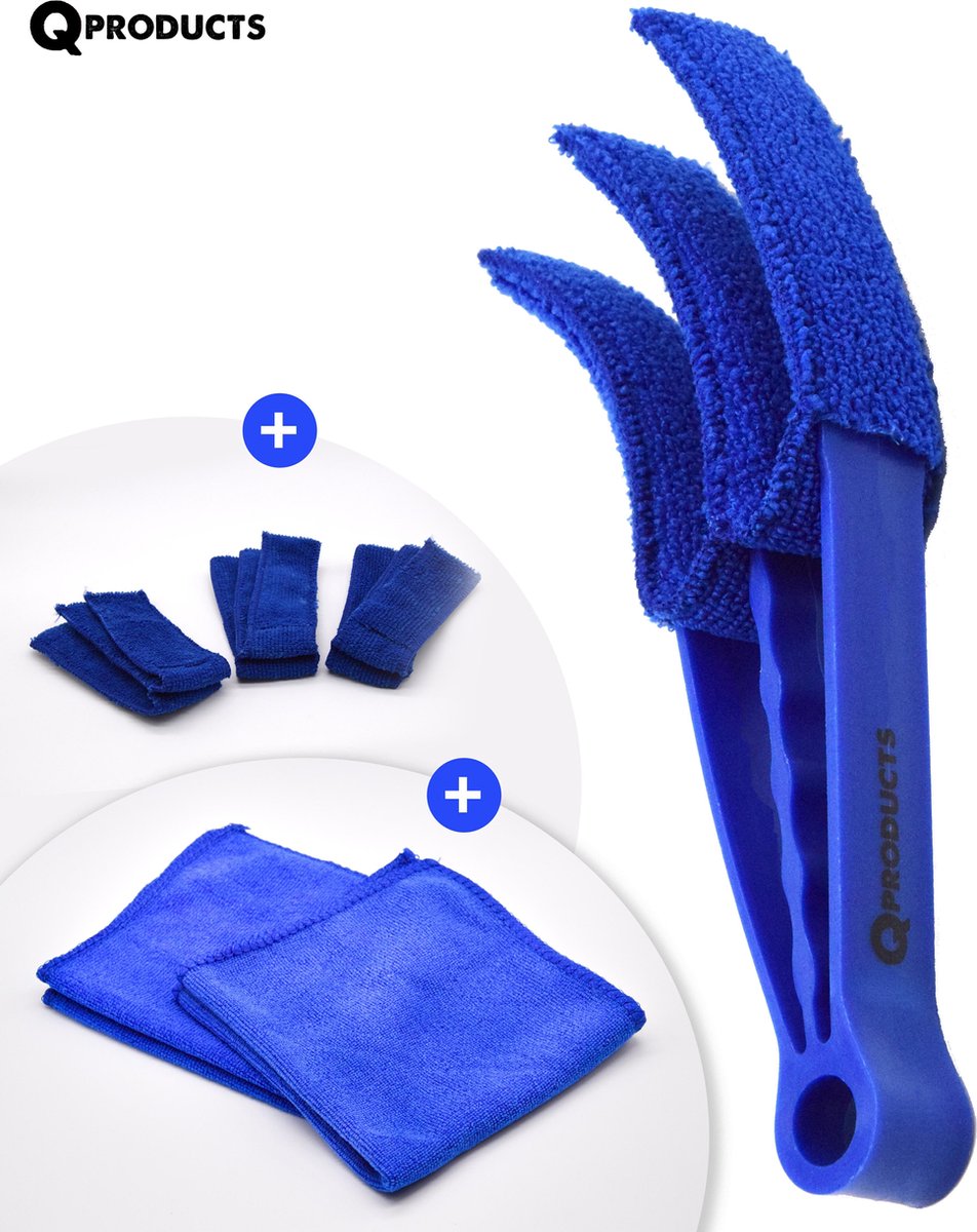 Qproducts Jaloezie Reiniger + 4 Doekjes & 2 Microvezeldoeken - Luxaflex - Lamellen - Plumeau - Stof verwijderaar - Jaloezie stoffer - BLAUW