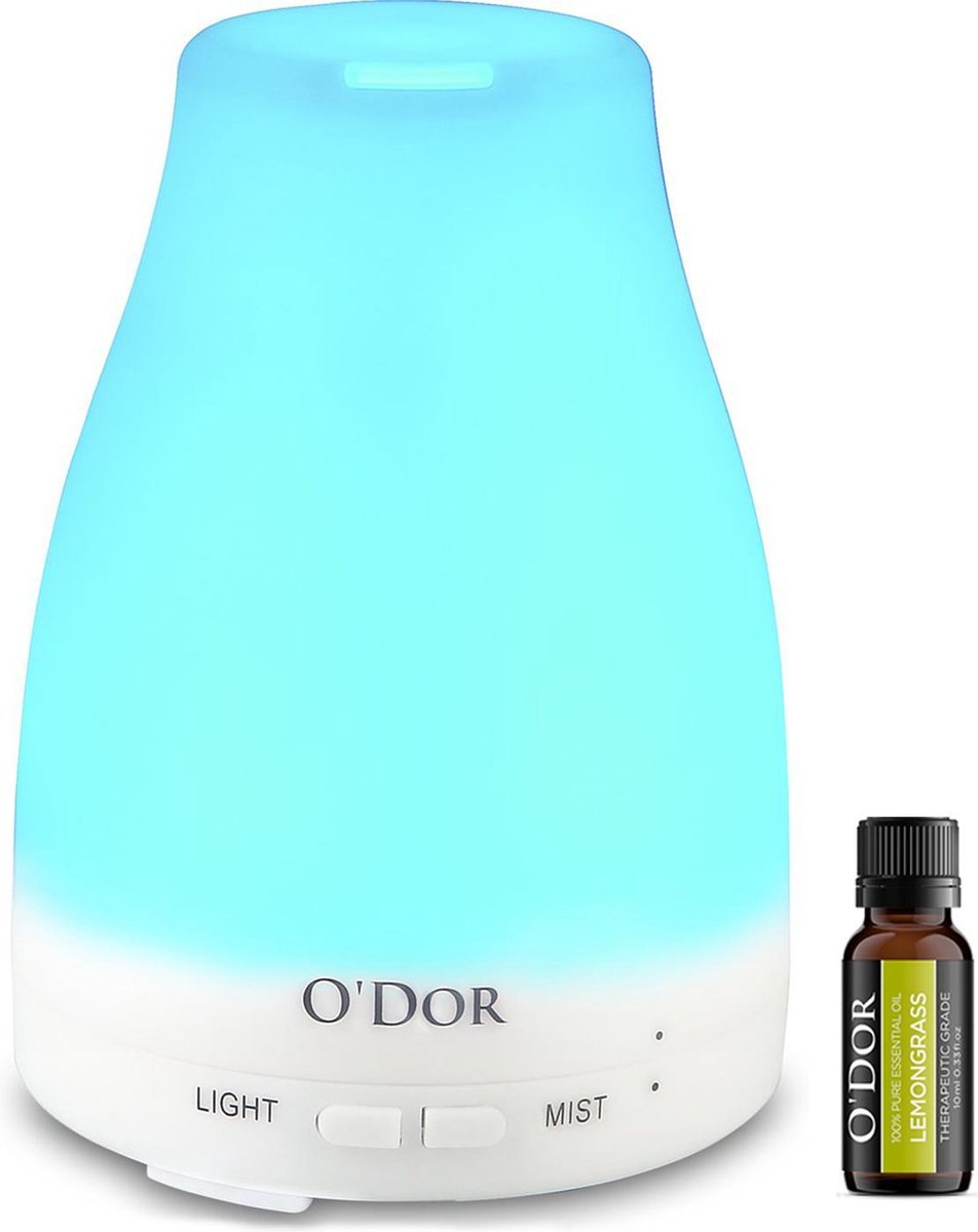 O'dor® Aroma Diffuser Luchtbevochtiger 160 Ml met EXTRA Lemongrass Etherische Olie - 2020 Upgrade