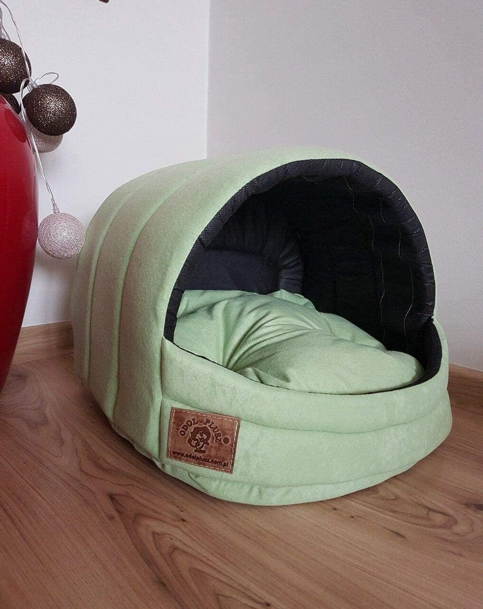 Hondenmand overkapt groen | Maat M 36cm x 49cm x 45cm | Wasbaar | Hondenhok met dak | Dierenmand |Honden bed | Dieren kussen