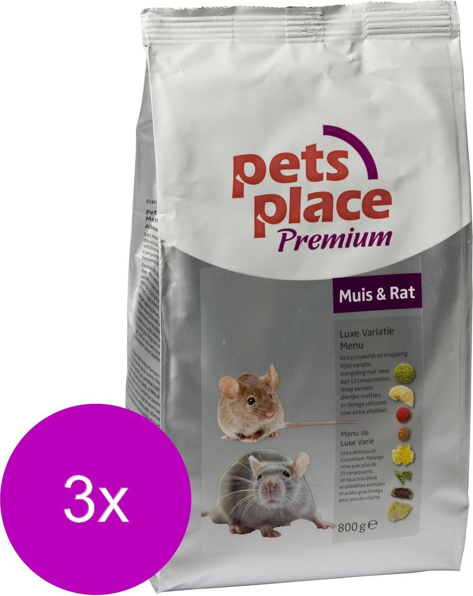 Pets Place Rat/Muis Luxe Menu Premium - Rattenvoer - 3 x 800 g