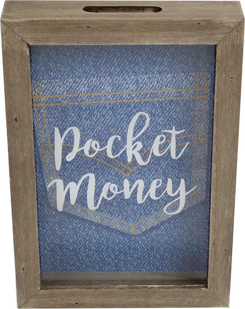 Spaarpot hout zak-geld 18x12