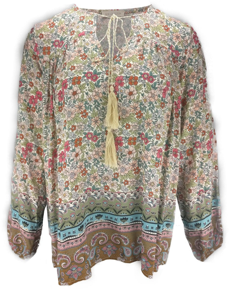 Blouse - viscose - met v-hals