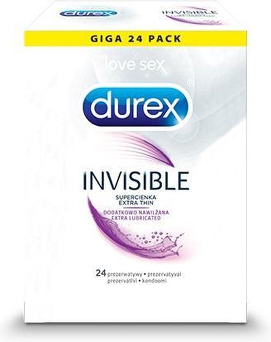 Durex - Invisible Extra Thin Extra Lubricated super cienkie prezerwatywy dodatkowo nawilżane 24szt