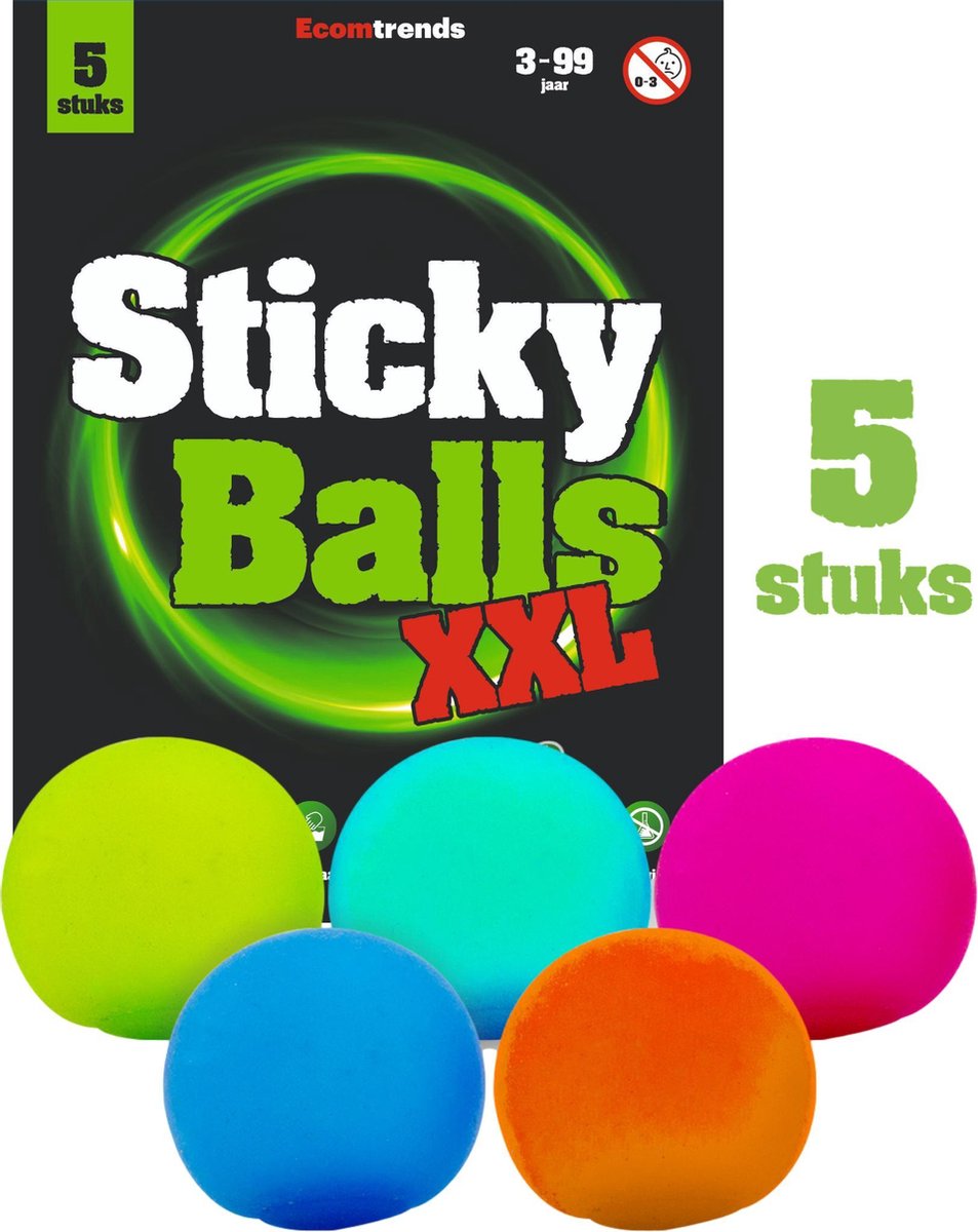 Sticky Balls XXL 5 Stuks Globbles Fidget Toys Kinderspeelgoed - Anti-Stressballen - Glow In The Dark Effect - Ecomtrends®